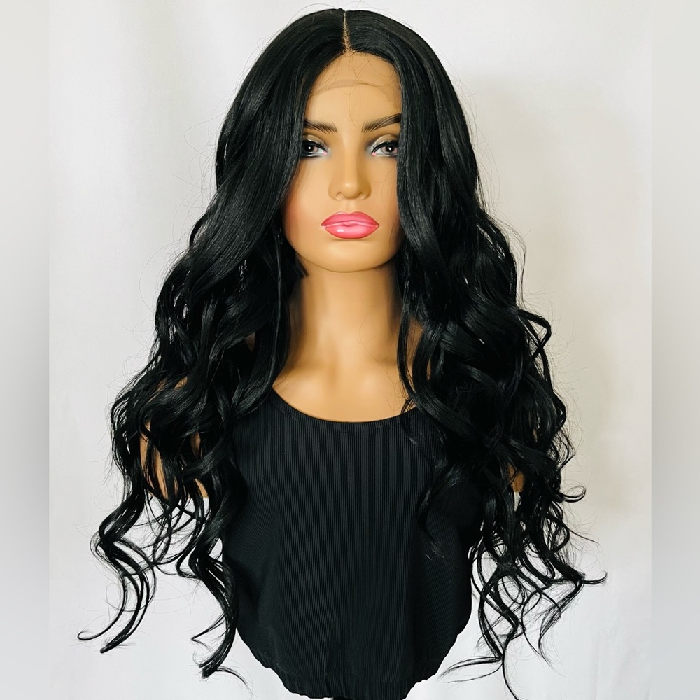 Gorgeous 28” Lace Front Premium Fiber Black Wig